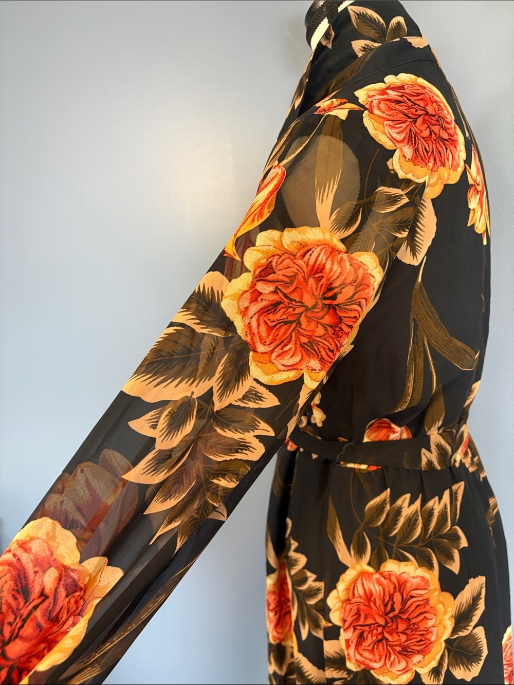 Cleo Petite Floral Shirt Dress | Size M | Belted Midi Dress | Sheer Sleeves - Picture 5 of 9